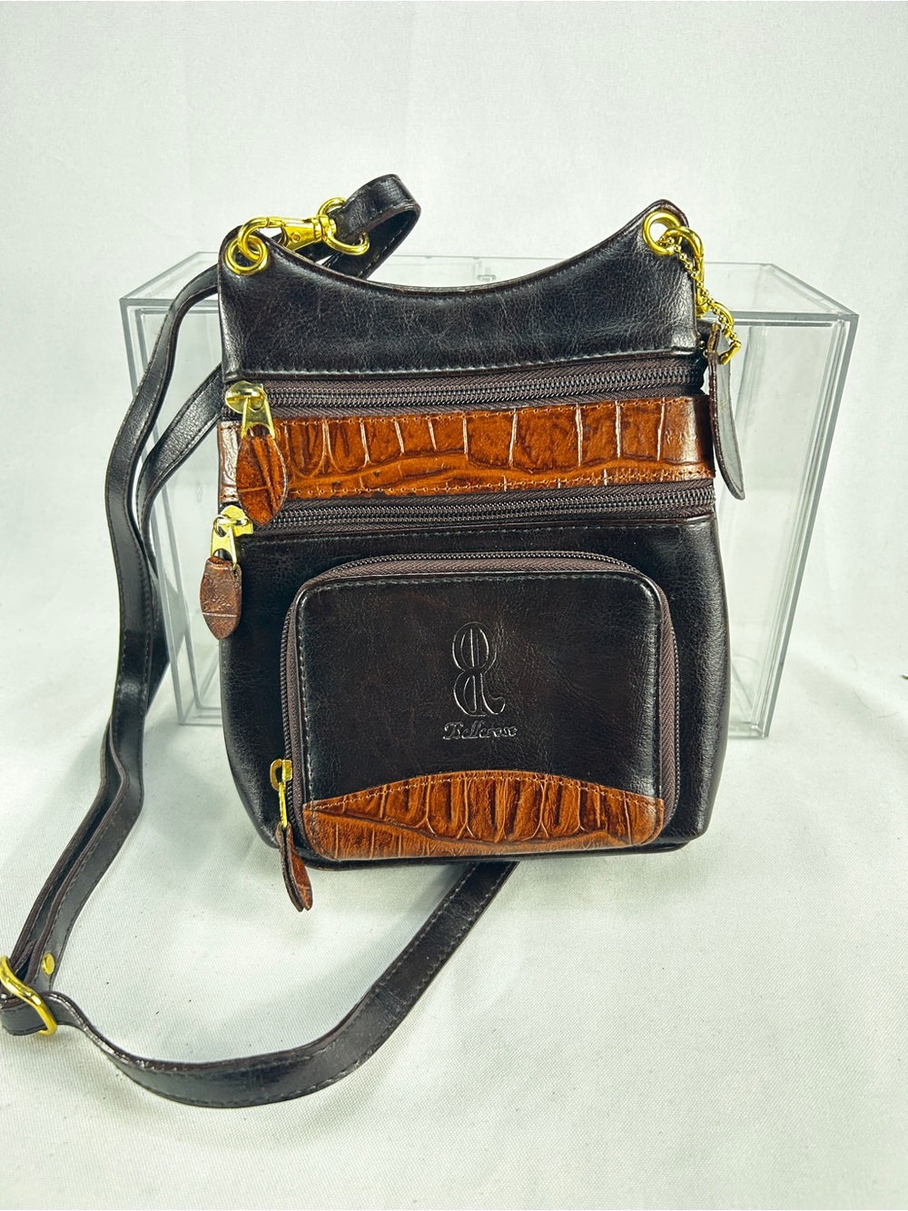 Bellerose Black/Brown Leather Crossbody Bag with wCognac Accents